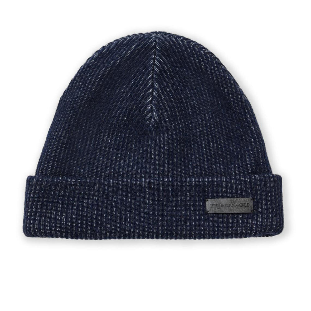 Bruno Magli Men's Cold Weather | Men/Women Cashmere 2-tone Ribbed Hat Navy