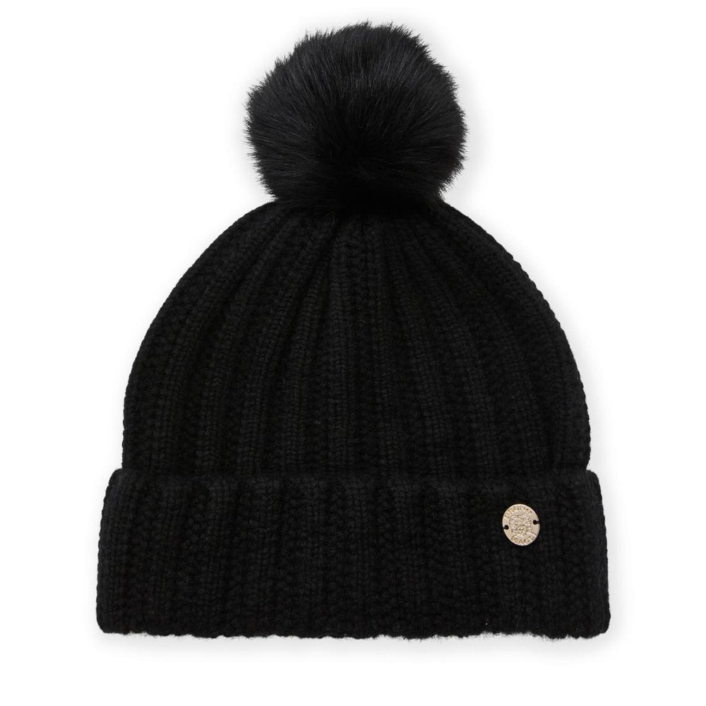 Bruno Magli Men's Cold Weather | Men/Women LADDERSTITCH HAT W/ SHEARLING POM Black