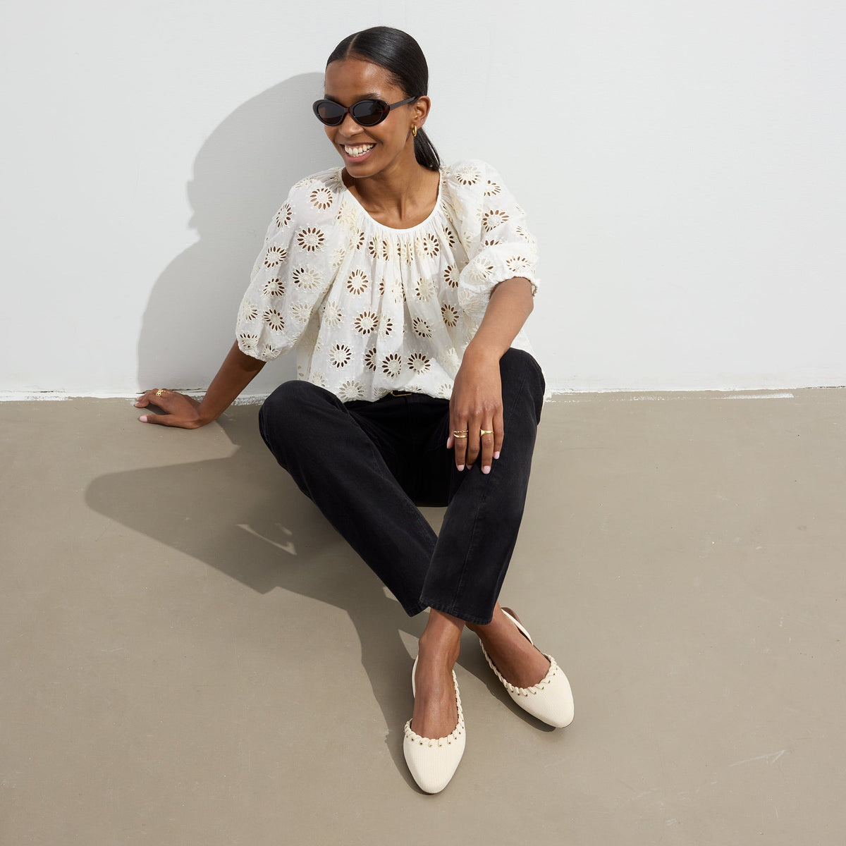 Rothy's The Almond Slingback in Eyelet Ivory