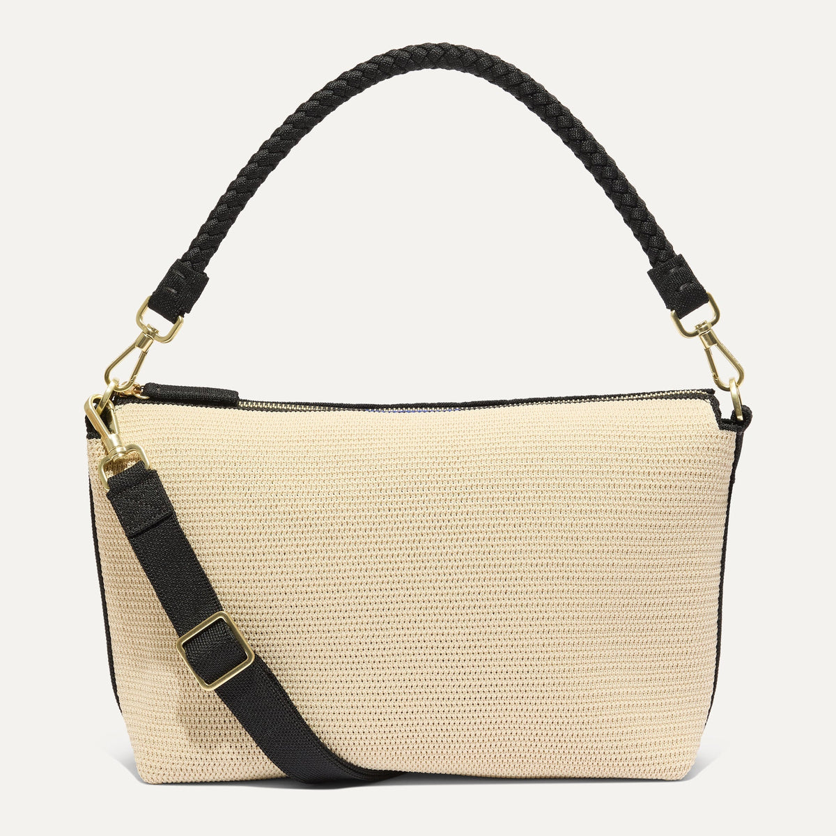 Rothy's The Daily Crossbody in Black and White Raffia-Knit
