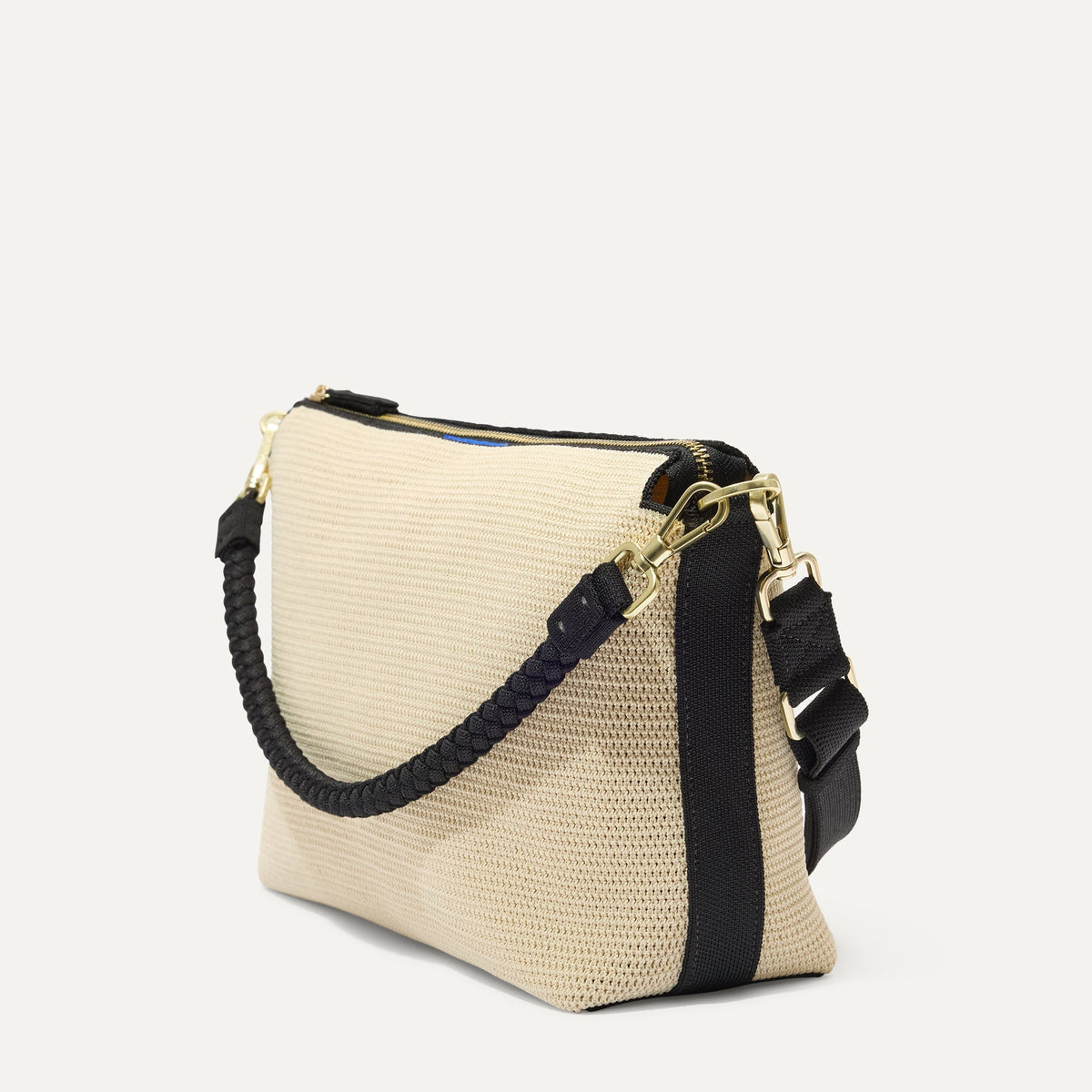 Rothy's The Daily Crossbody in Black and White Raffia-Knit