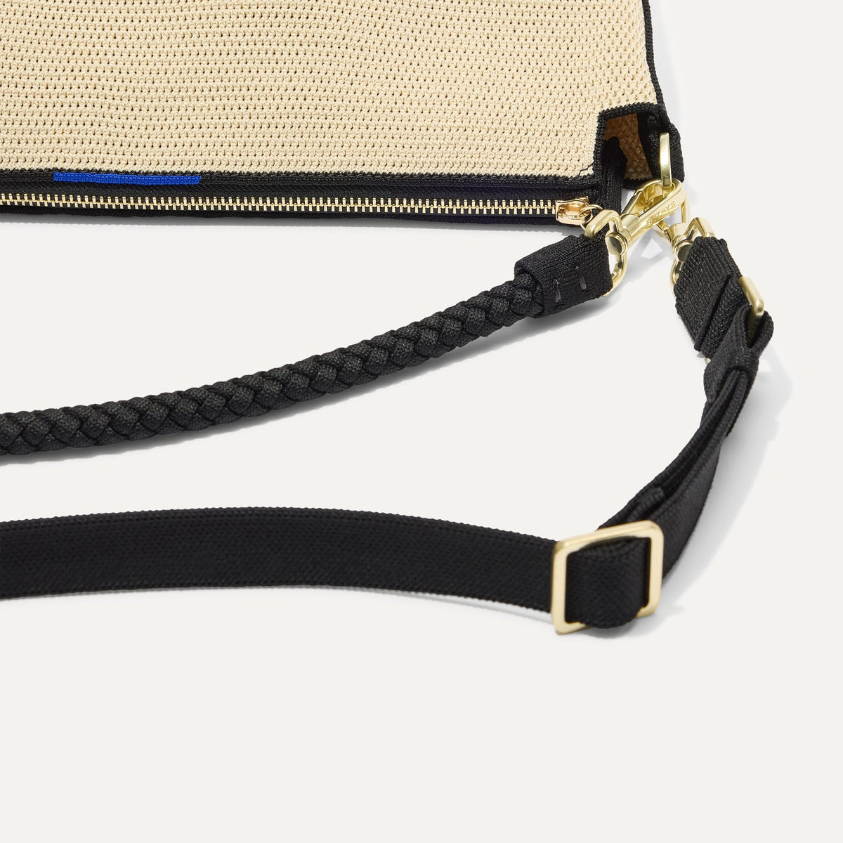 Rothy's The Daily Crossbody in Black and White Raffia-Knit