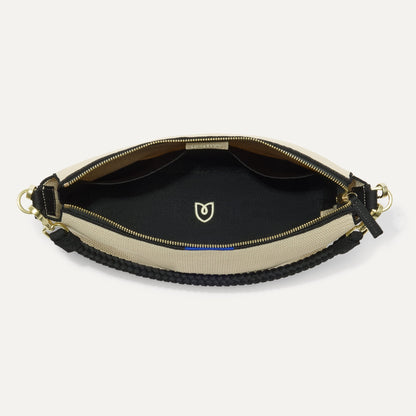 Rothy's The Daily Crossbody in Black and White Raffia-Knit