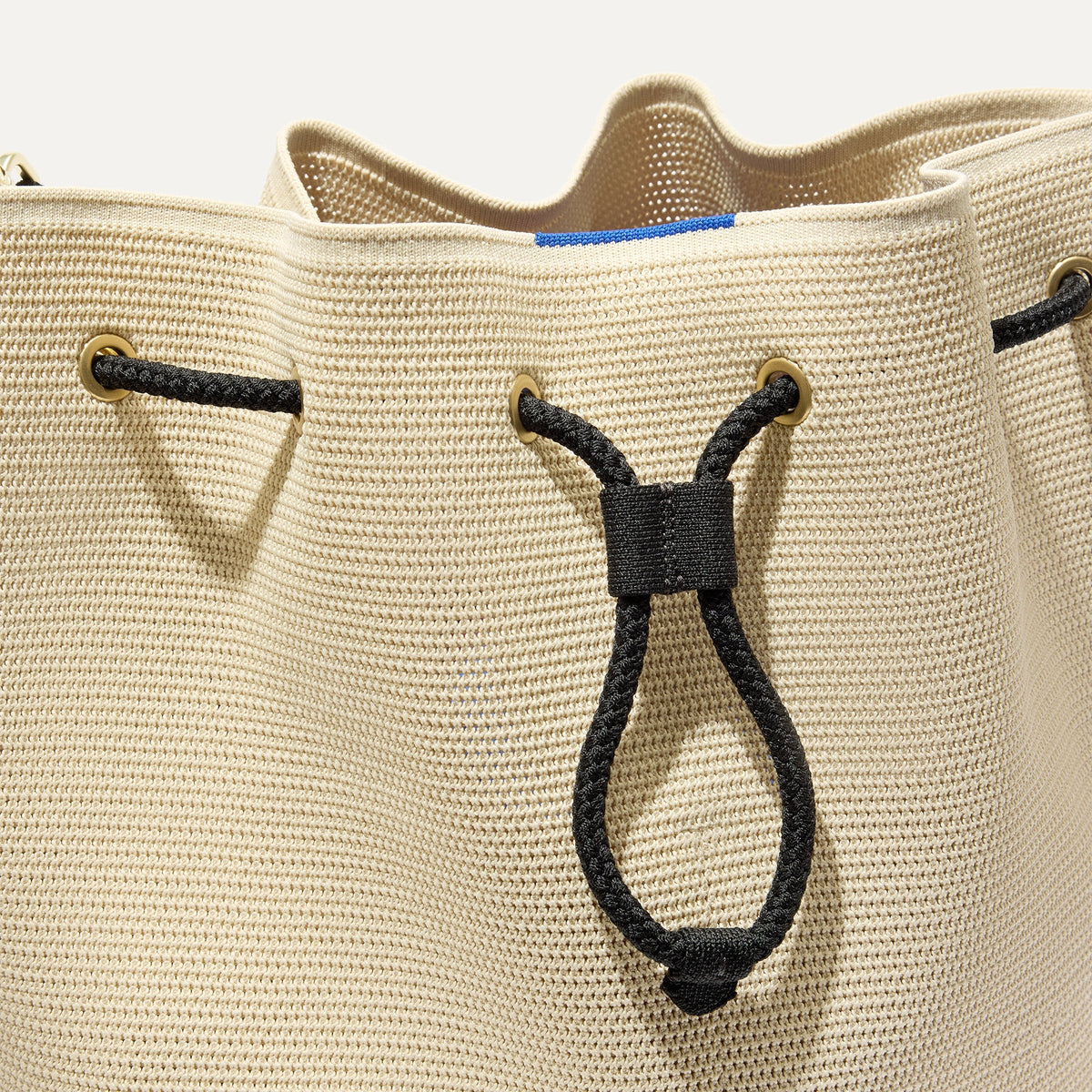 Rothy's The Cinch Bucket Bag in Black and White Raffia-Knit