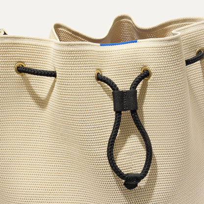 Rothy's The Cinch Bucket Bag in Black and White Raffia-Knit