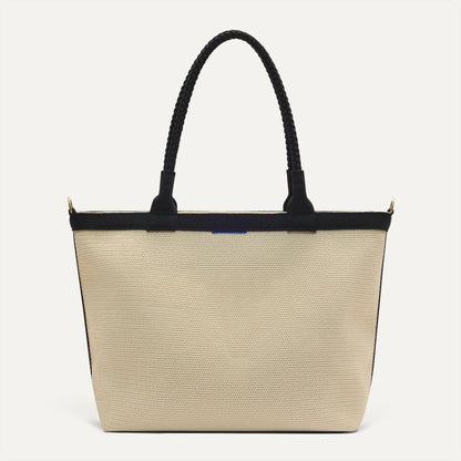 Rothy's The Lightweight Zipper Tote in Black and White Raffia-Knit