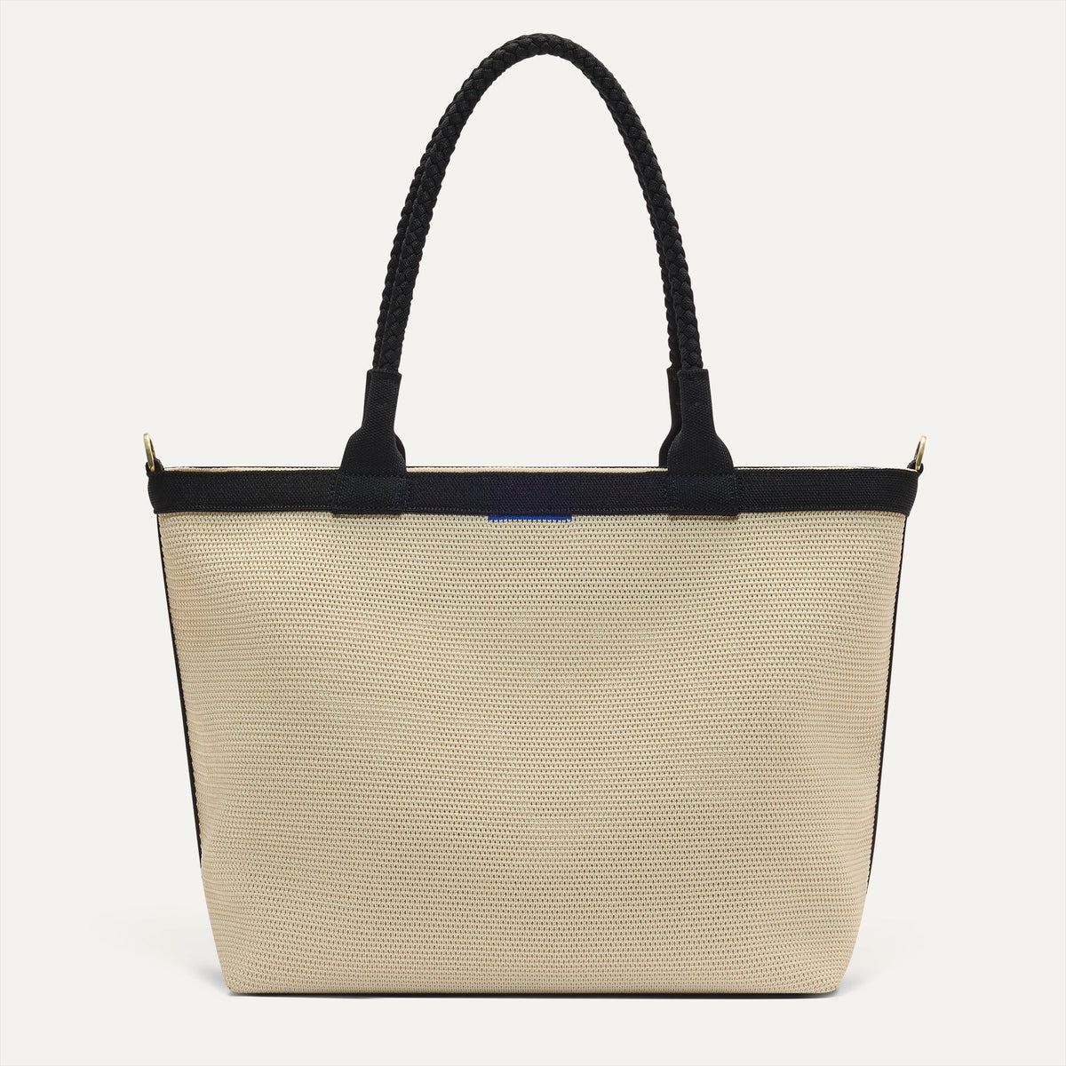 Rothy's The Lightweight Zipper Tote in Black and White Raffia-Knit