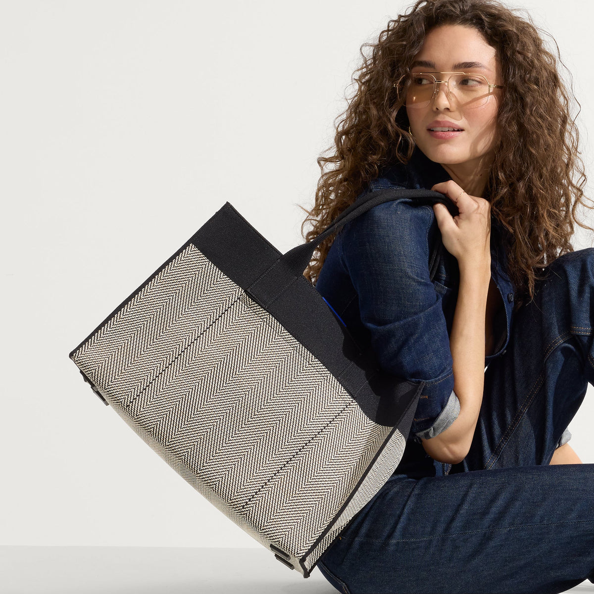 Rothy's The Classic Tote in Black Herringbone
