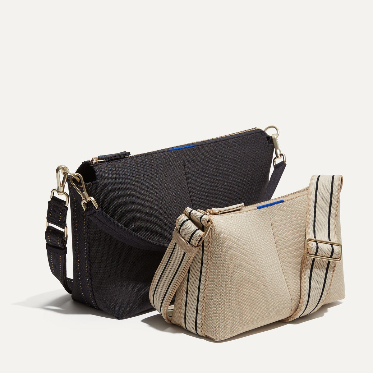 Rothy's The Casual Crossbody in Black and Ivory Stripe