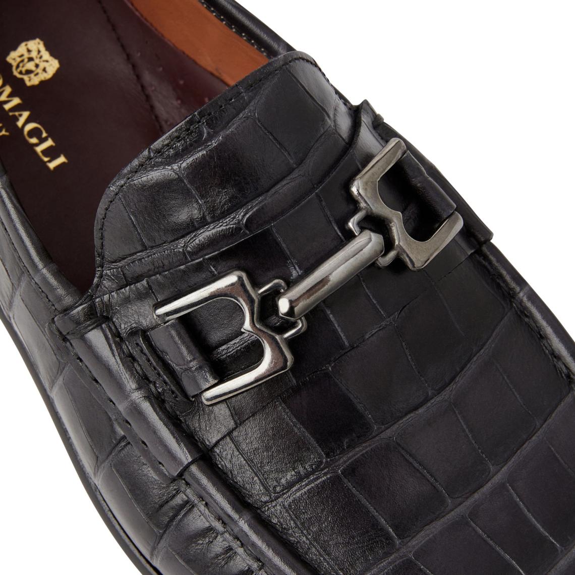 Bruno Magli Casual Shoes | Men Trieste Classic Moccasin- Black Croc