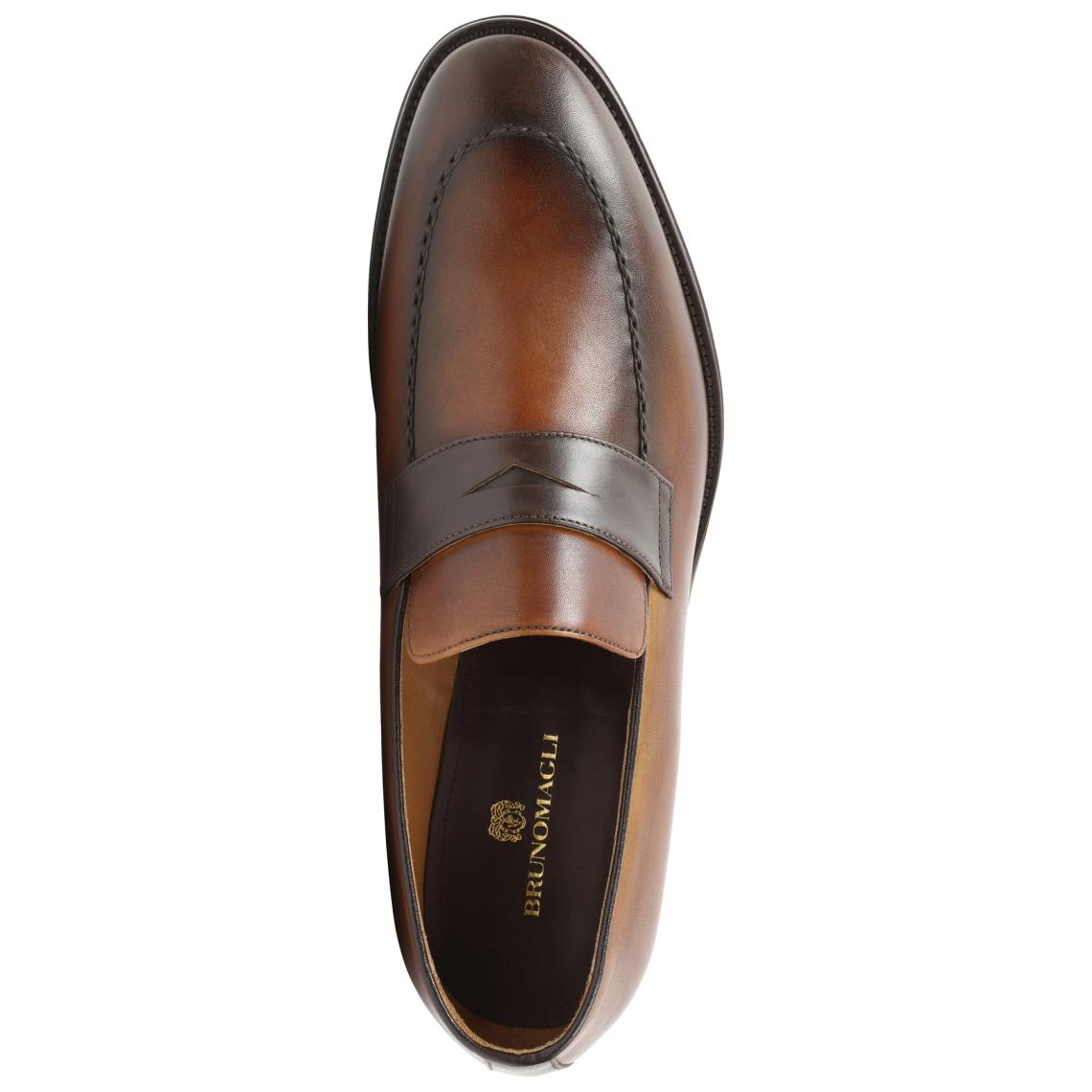 Bruno Magli Dress Shoes | Men Arezzo Burnished Penny Loafer - Cognac/Dark Brown