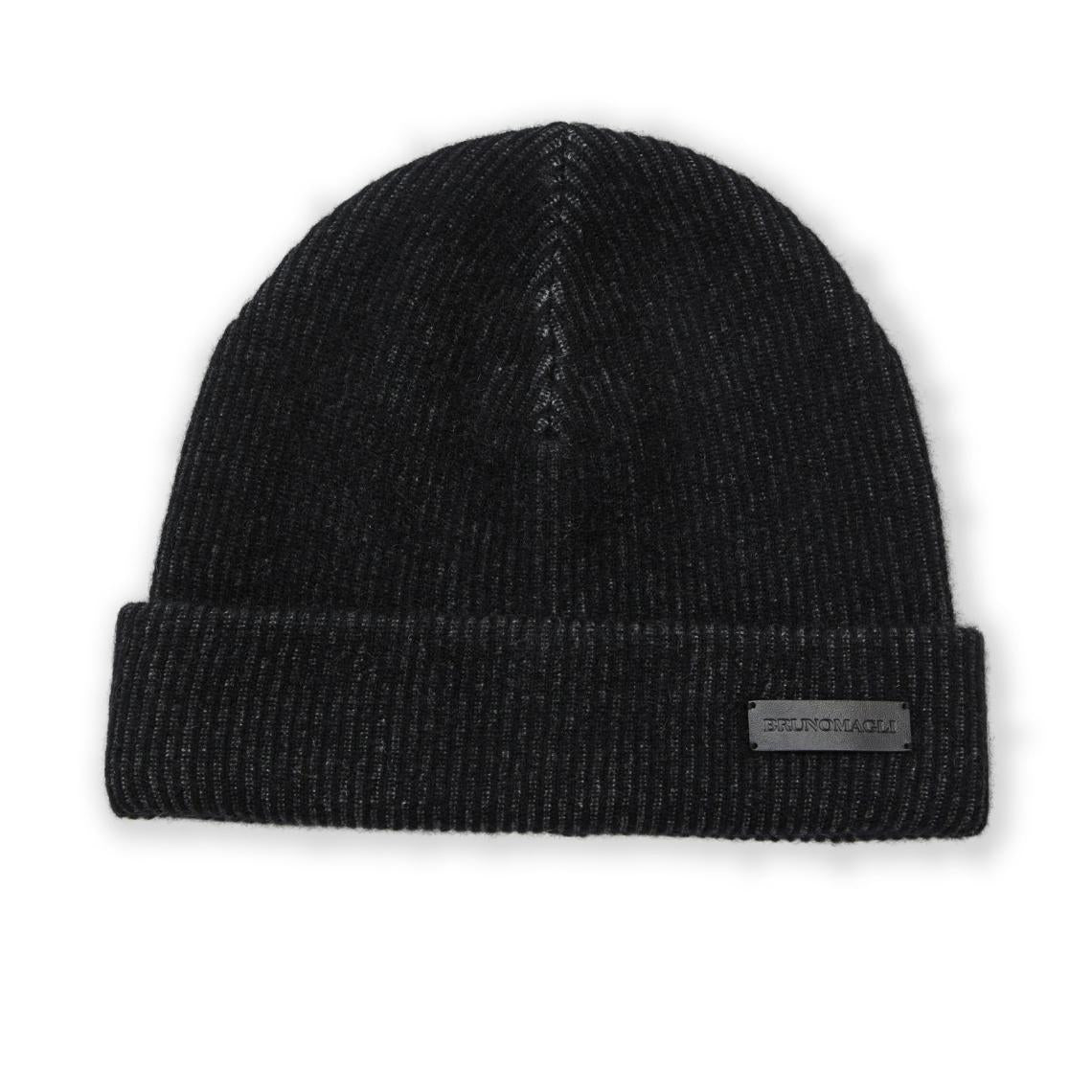 Bruno Magli Men's Cold Weather | Men/Women Cashmere 2-tone Ribbed Hat Black