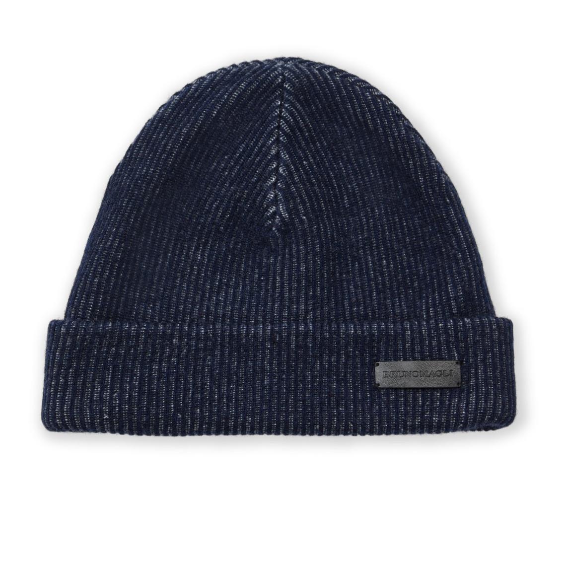 Bruno Magli Men's Cold Weather | Men/Women Cashmere 2-tone Ribbed Hat Navy