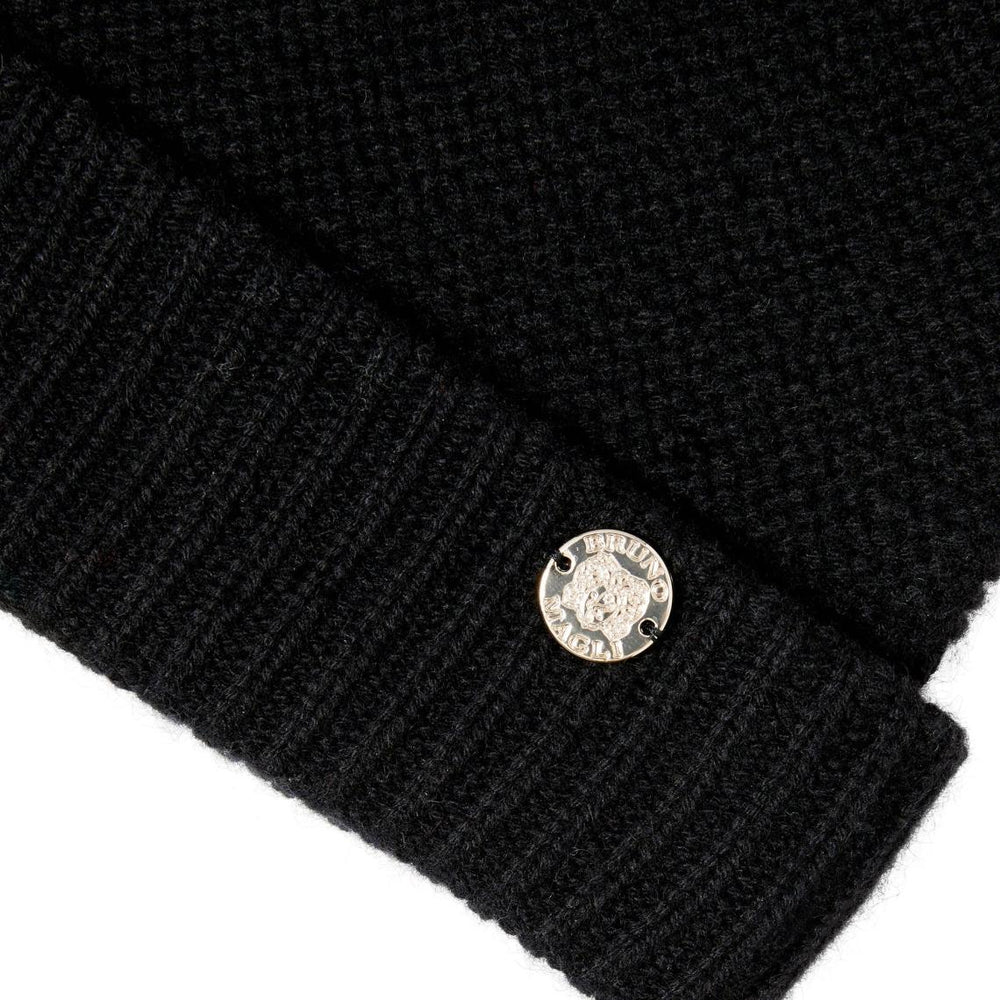 Bruno Magli Men's Cold Weather | Men/Women CASHMERE LINKS STITCH KNIT HAT W/ RIB CUFF BLACK