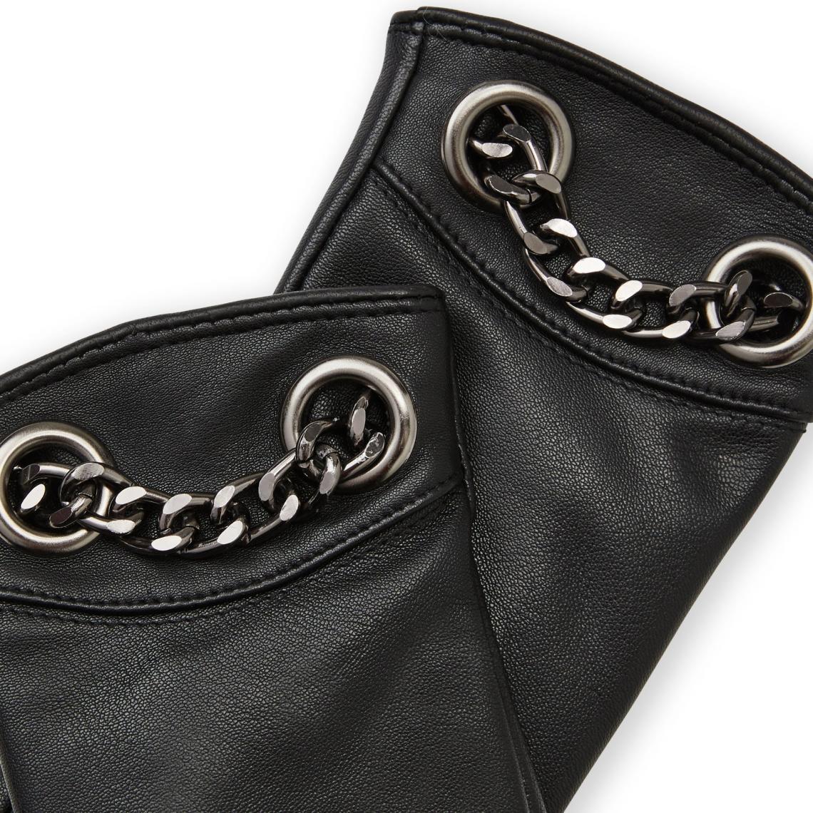 Bruno Magli Men's Cold Weather | Men/Women CHAIN CUFF LEATHER GLOVE-BLACK