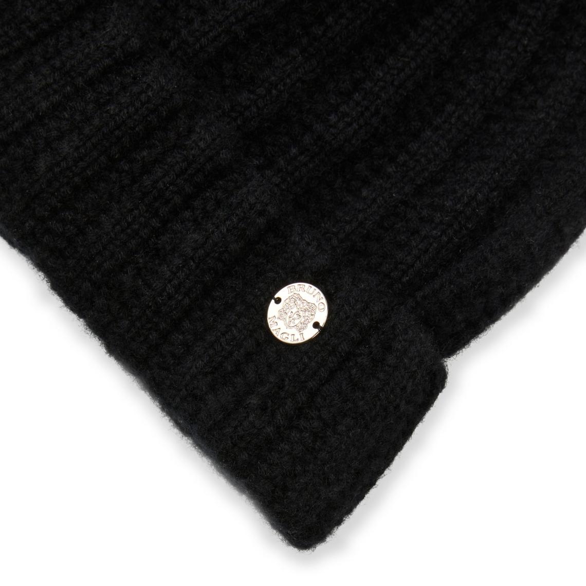 Bruno Magli Men's Cold Weather | Men/Women LADDERSTITCH HAT W/ SHEARLING POM Black