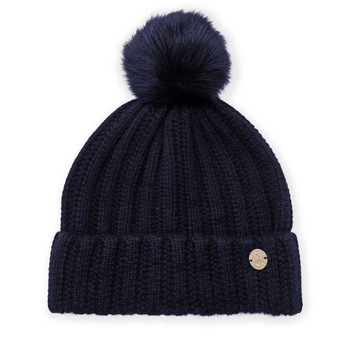 Bruno Magli Men's Cold Weather | Men/Women LADDERSTITCH HAT W/ SHEARLING POM Navy