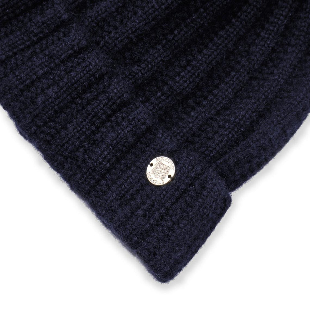 Bruno Magli Men's Cold Weather | Men/Women LADDERSTITCH HAT W/ SHEARLING POM Navy